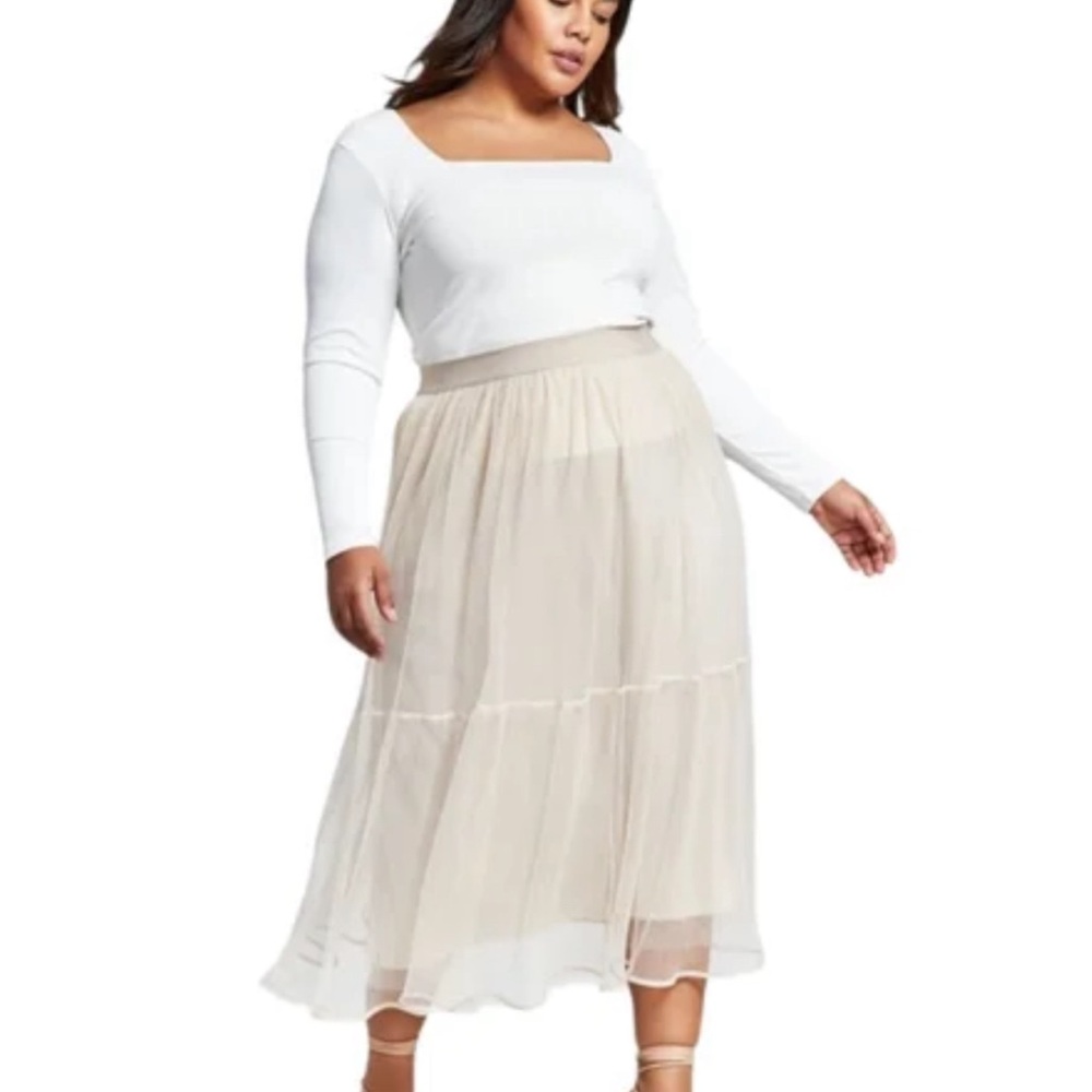 NWT And Now This- Cream Tulle Midi Skirt, 2X